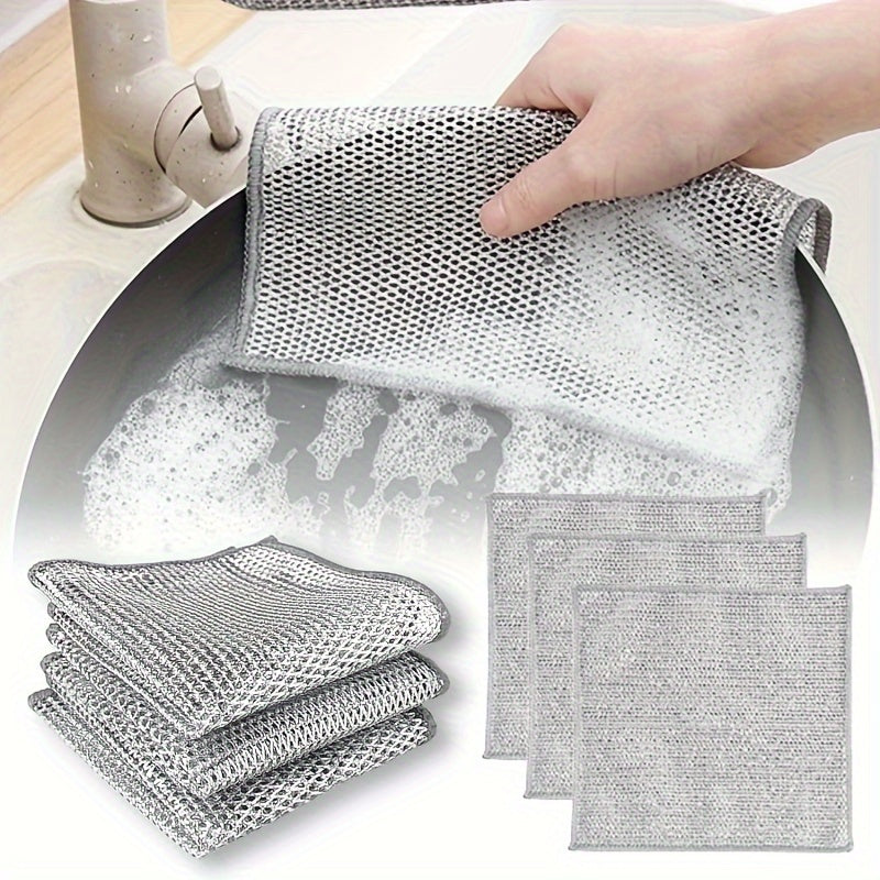 Double-Sided Stainless Steel Wire Cloth for Kitchen Cleaning, Washable and Durable