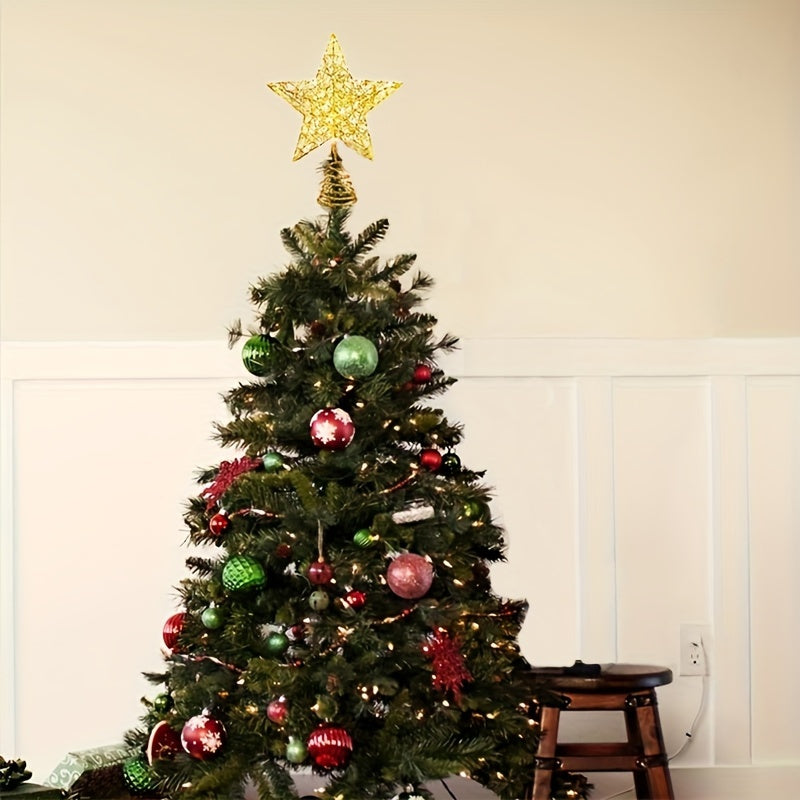 Lighted Glitter Star Tree Topper with LED Lights for Christmas Decorations