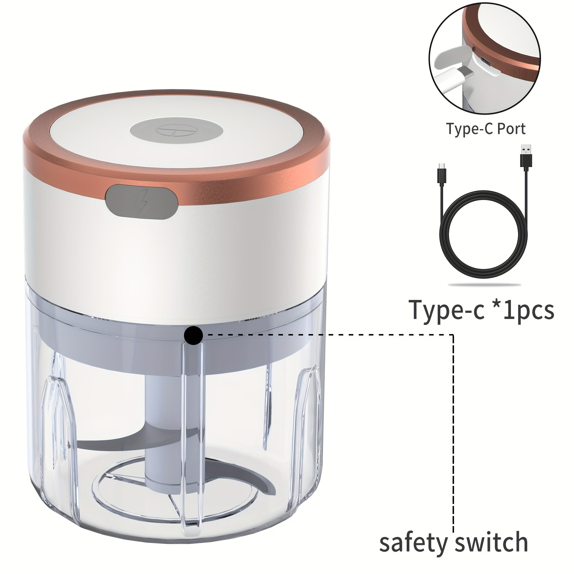 Procesador de alimentos eléctrico compacto mini procesador de carne 3 cuchillas de acero inoxidable recargable por USB