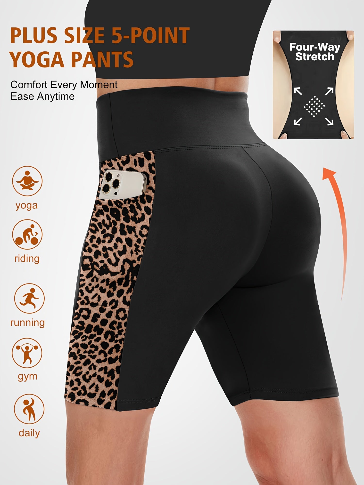 Plus Size Women's High-Waisted Leggings Sports Yoga Capri Pants Leopard Print