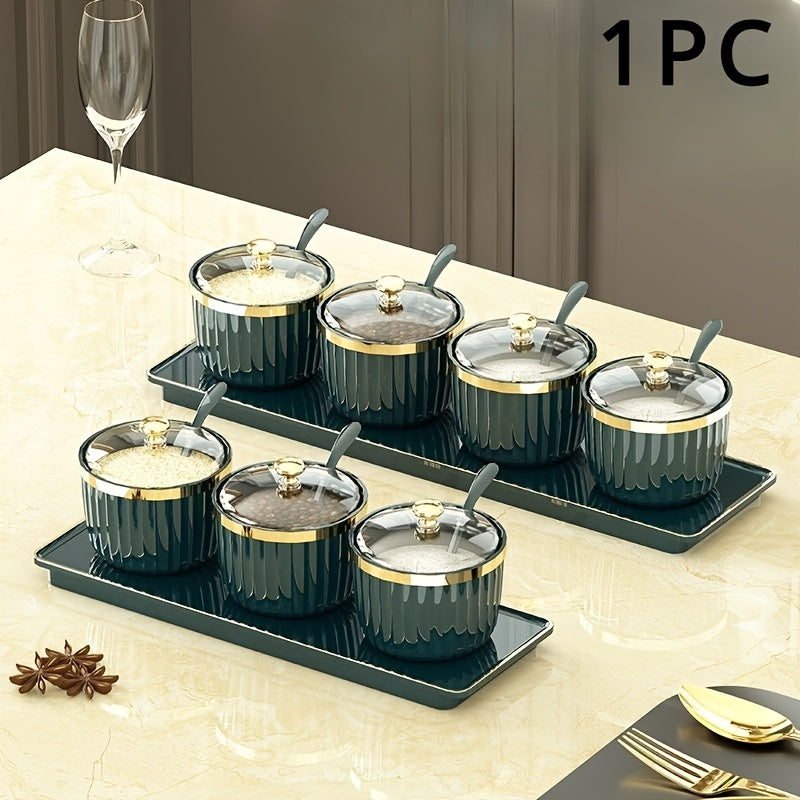 Kitchen Spice Storage Set Plastic Salt Sugar Oil Jar with Spoon and Covered Jars