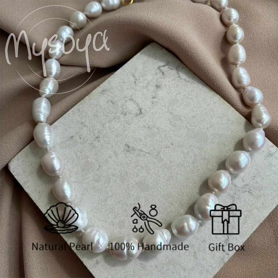Handcrafted Baroque Pearl Necklace with 10-12mm Natural Freshwater Pearls Gift Box Jewelry