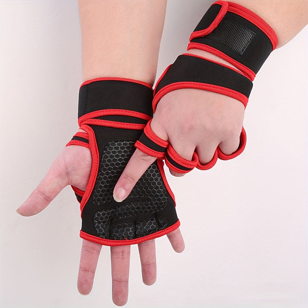 Half Finger Gym Gloves with Adjustable Wrist Support for Weightlifting and Pull-Ups