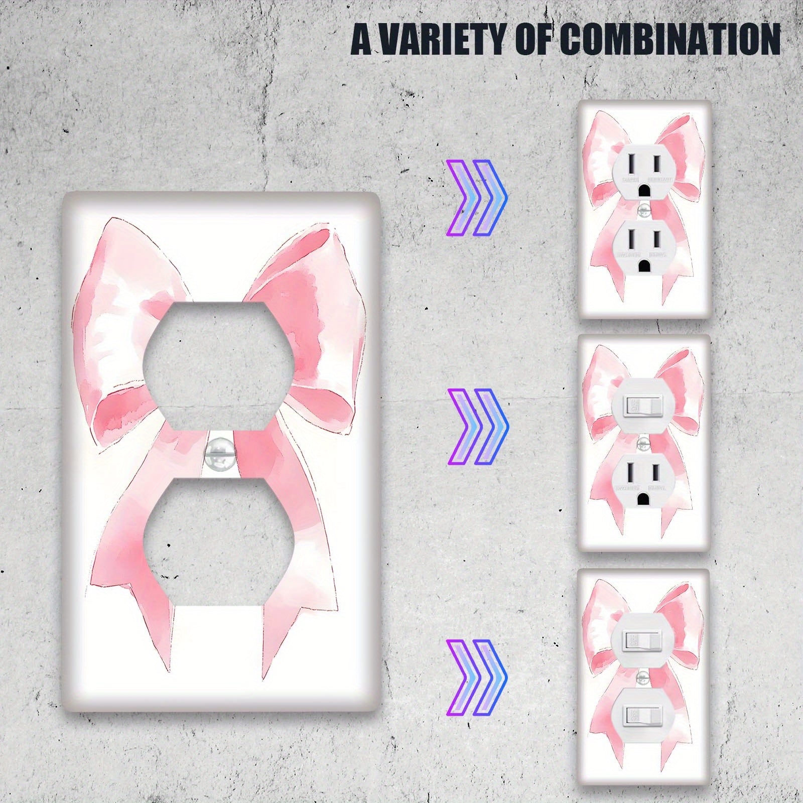 Pink Art Deco Wall Plate with Bow Design Reusable PC Material Decorative Outlet Cover for Bedroom Kitchen