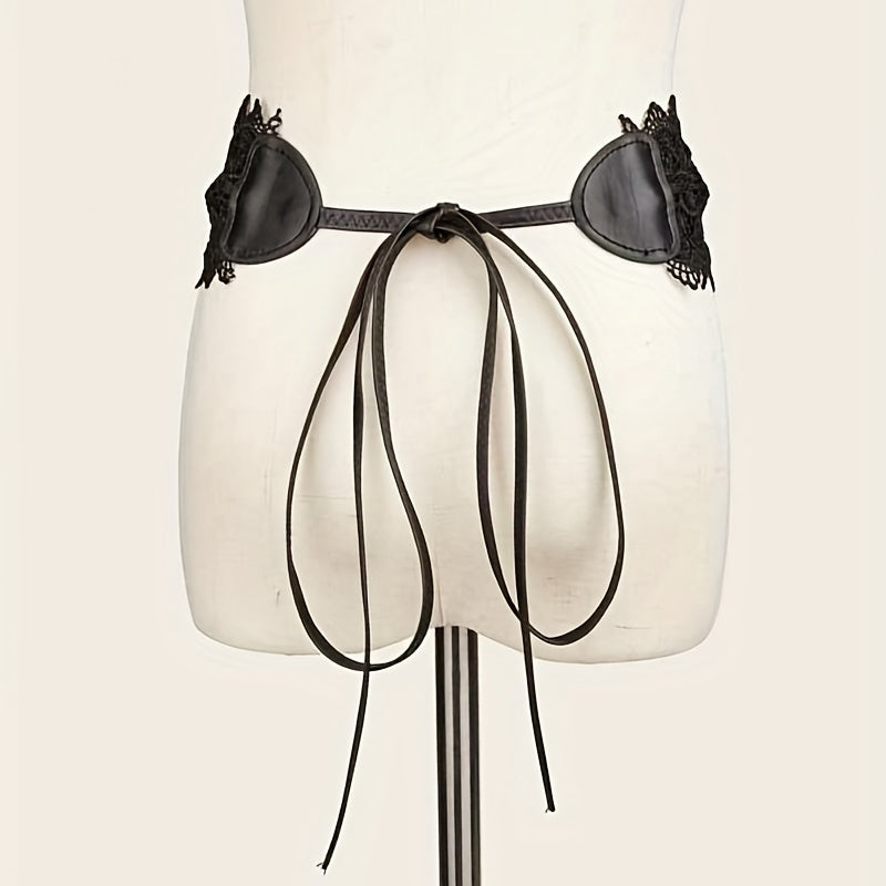 Ayollar uchun yumshoq PU charmidan tayyorlangan keng belbog‘li korset, tirkamali belbog‘ va lenta bilan