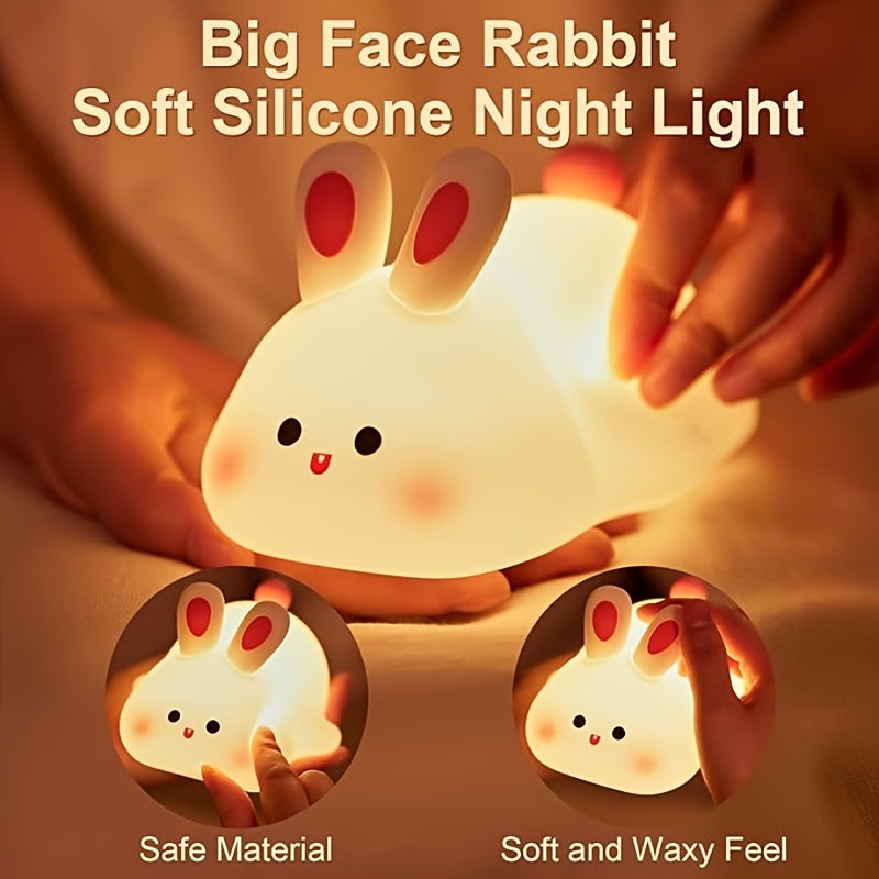 Luz nocturna de conejo de silicona para niños, recargable por USB, ajuste de brillo, decoración de habitación, regalo