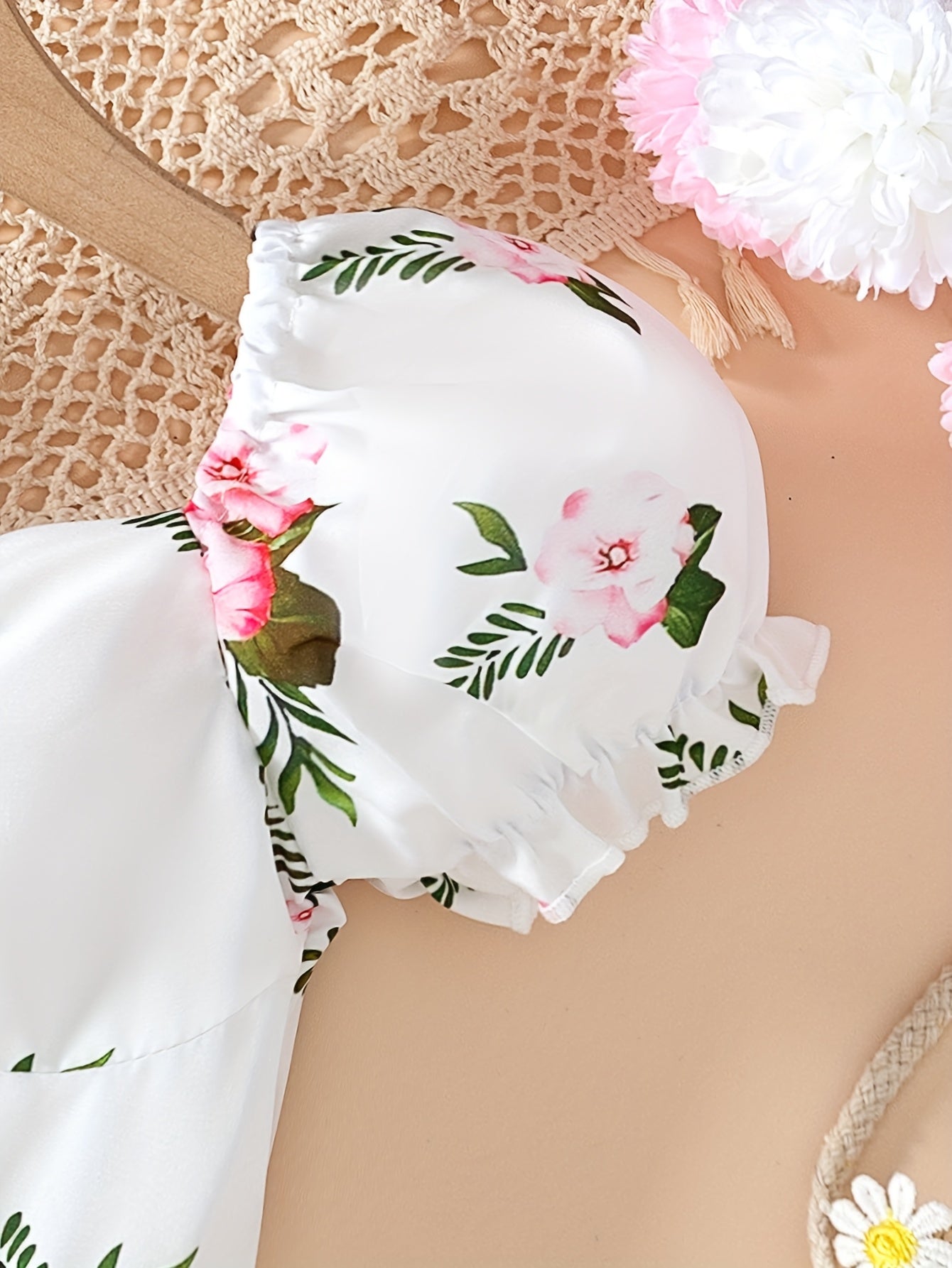 Girls Summer Dress with Lantern Sleeves and Flared Skirt