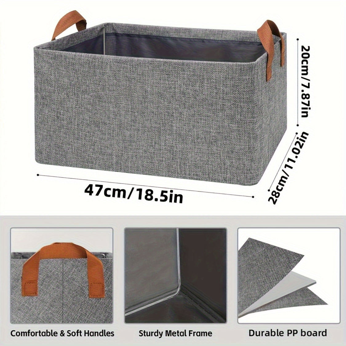 2 ta egiluvchan saqlash qutisi to'plami, metall ramka bilan, kiyimlar uchun mato qutilari, namlikka chidamli, qo'llari bilan ko'p maqsadli shkafni tashkil etish.