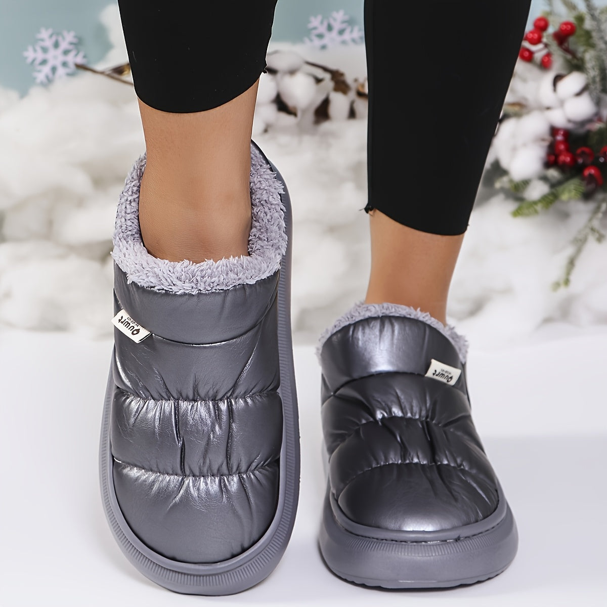 Women's Winter Slip-On Boots Indoor Outdoor Cozy Non-Slip Warm Heel
