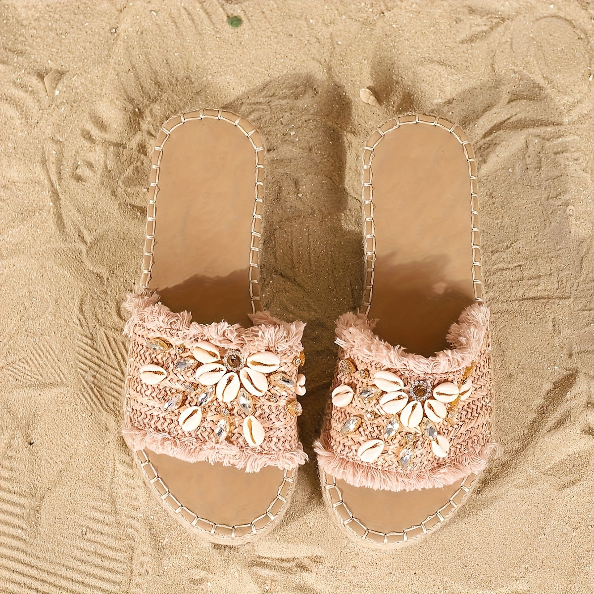 Women's Summer Slip-On Flat Sandals with Floral Embellishments and Open Toes