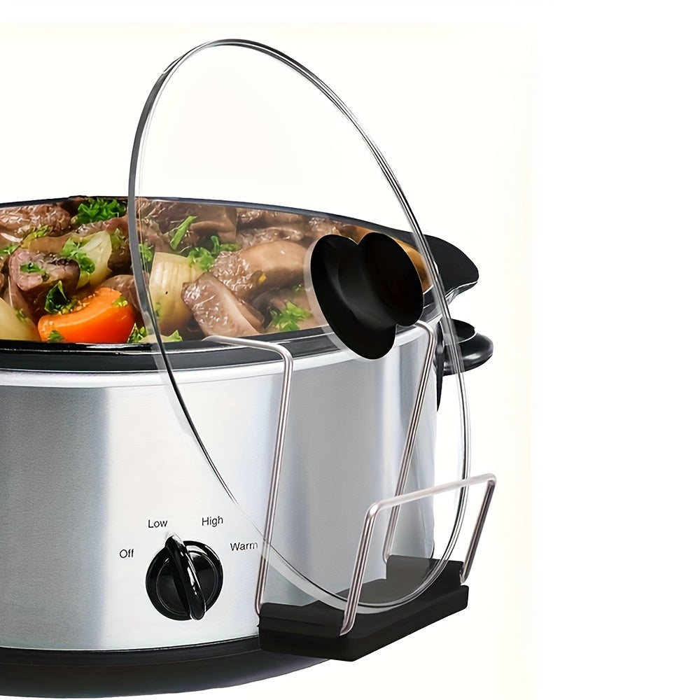 Soporte organizador de tapas de acero inoxidable para ollas de cocción lenta y cacerolas con bandeja de agua