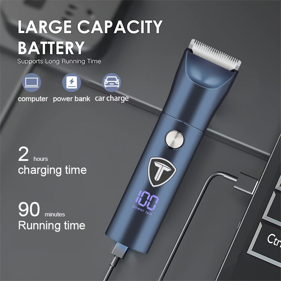 GERTZY Professional Groin & Body Trimmer, USB Rechargeable Electric Shaver with Ceramic Blades, 100 Power Levels, Digital Display, Bikini Grooming Clipper, Shaving Accessories