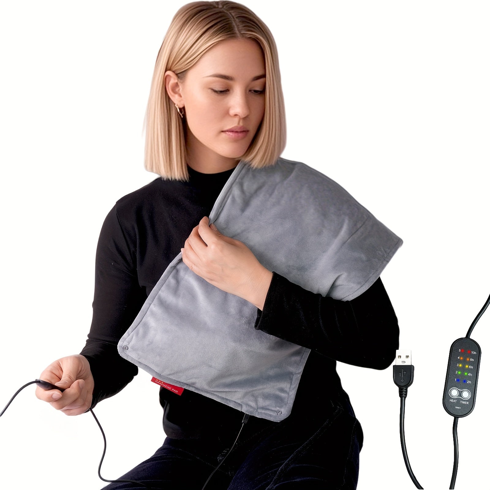 Portable Graphene USB Heating Pad with Adjustable Temp, Timer, Washable