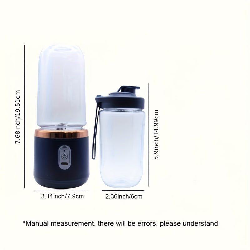 Smoothie, kokteyl va sharbatlar uchun portativ 1 dona blender, USB orqali zaryadlanadigan ikki quvvatli, oziq-ovqat darajasidagi PP va plastik materiallardan tayyorlangan, 36V ishlash voltaji.