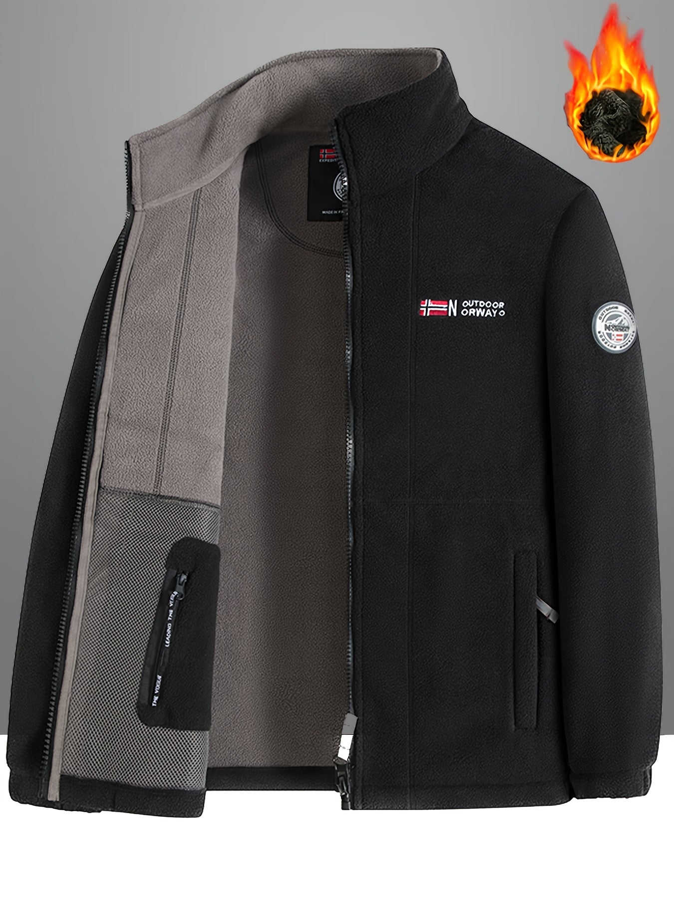 Men's Fleece Zipper Jacket for Autumn Winter Outdoor Casual Solid Polyester