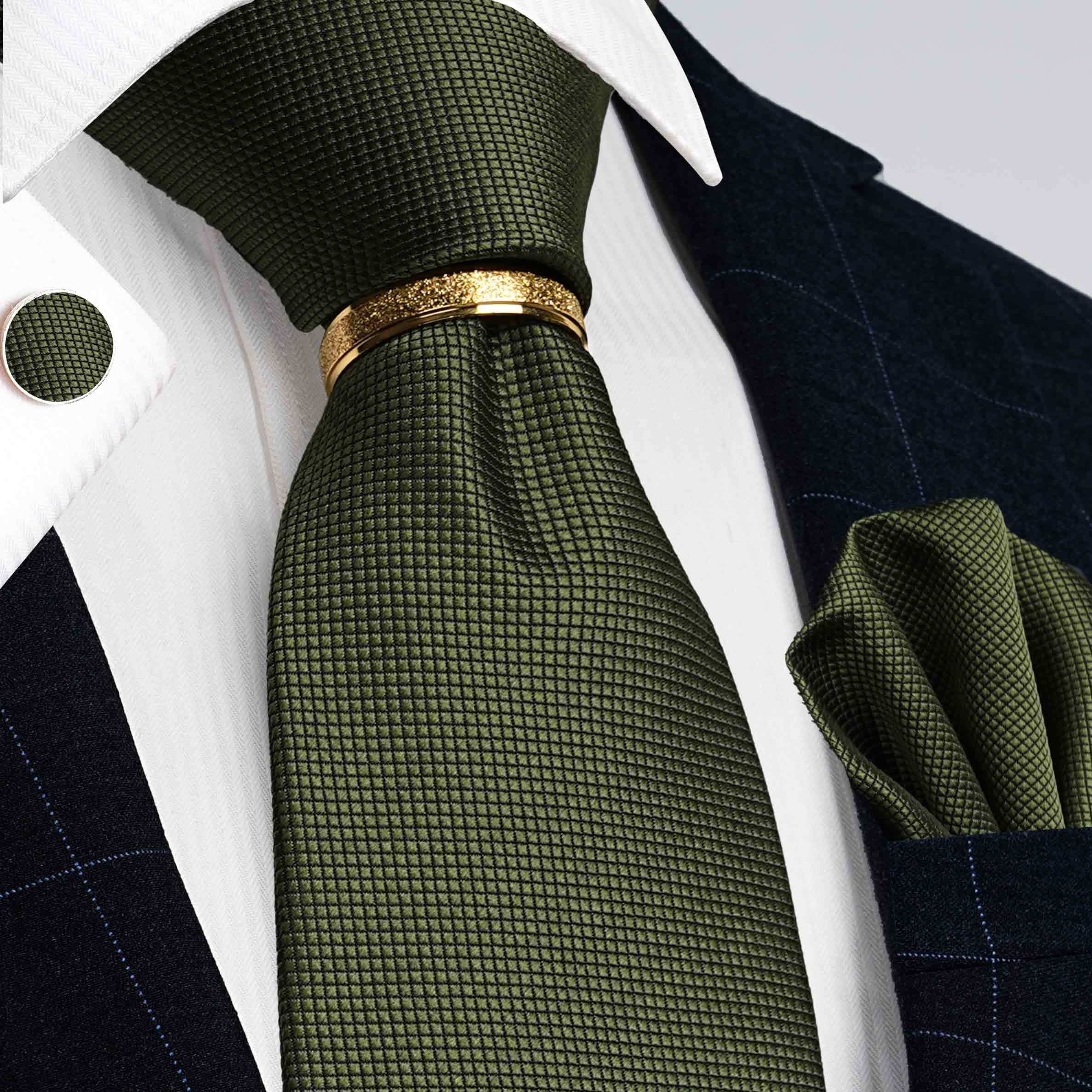 Men's 4-Piece Tie Set Necktie Pocket Square Cufflinks Gold Tie Clip for Weddings Groomsmen Business