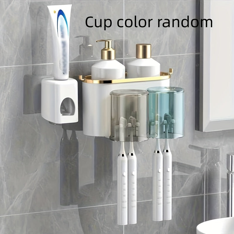 Wall-Mounted Toothbrush Holder with Gargle Cup No-Drill Bathroom Organizer Transparent