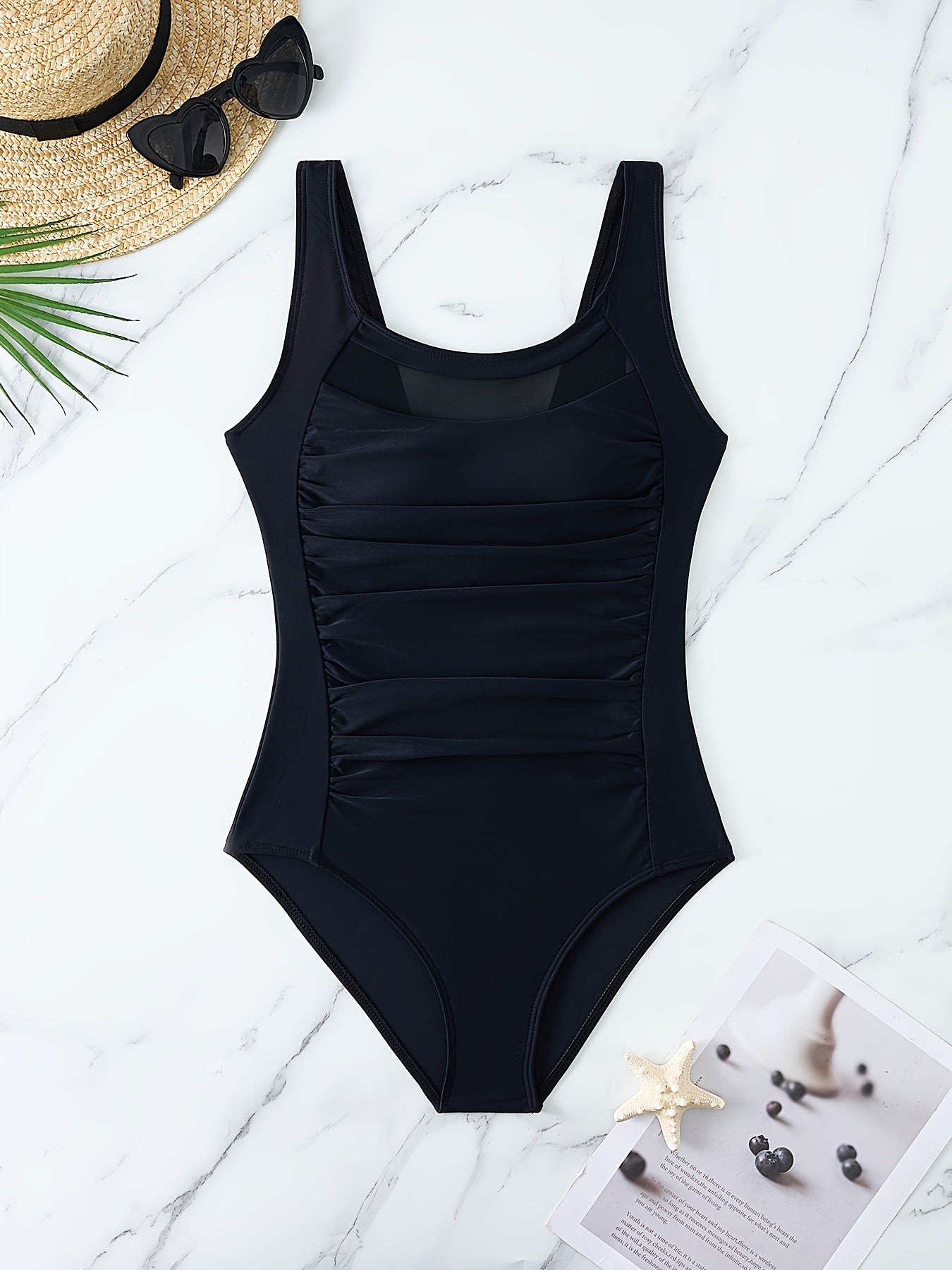 Women's One-Piece Swimsuit with Tummy Control and Contrast Mesh