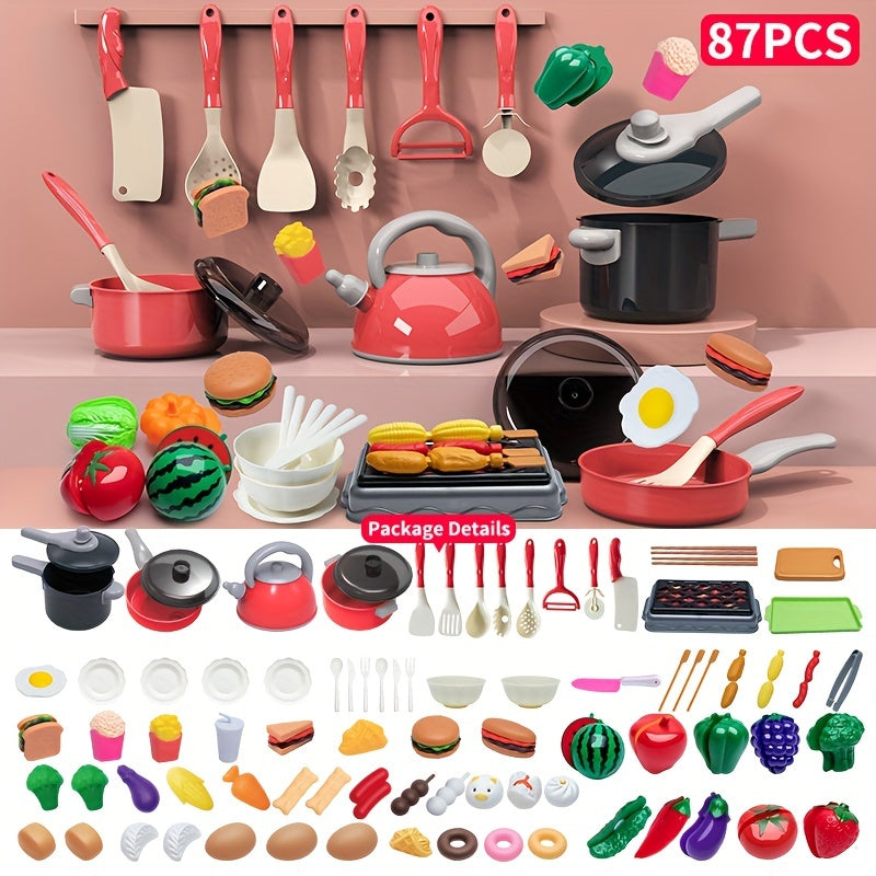 Kids Kitchen Play Set for Children Aged 3 Plus with 32-95 Pieces Including Fruits Vegetables Utensils Colorful Role Play Toy