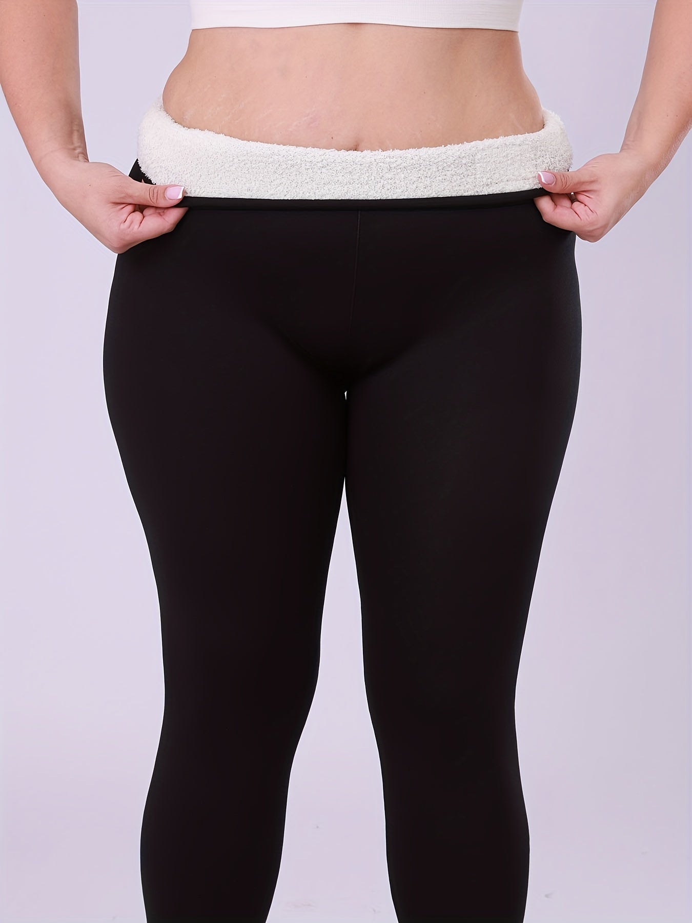Leggings de cintura alta con forro de felpa para mujer, color negro, cálidos, elásticos, para clima frío