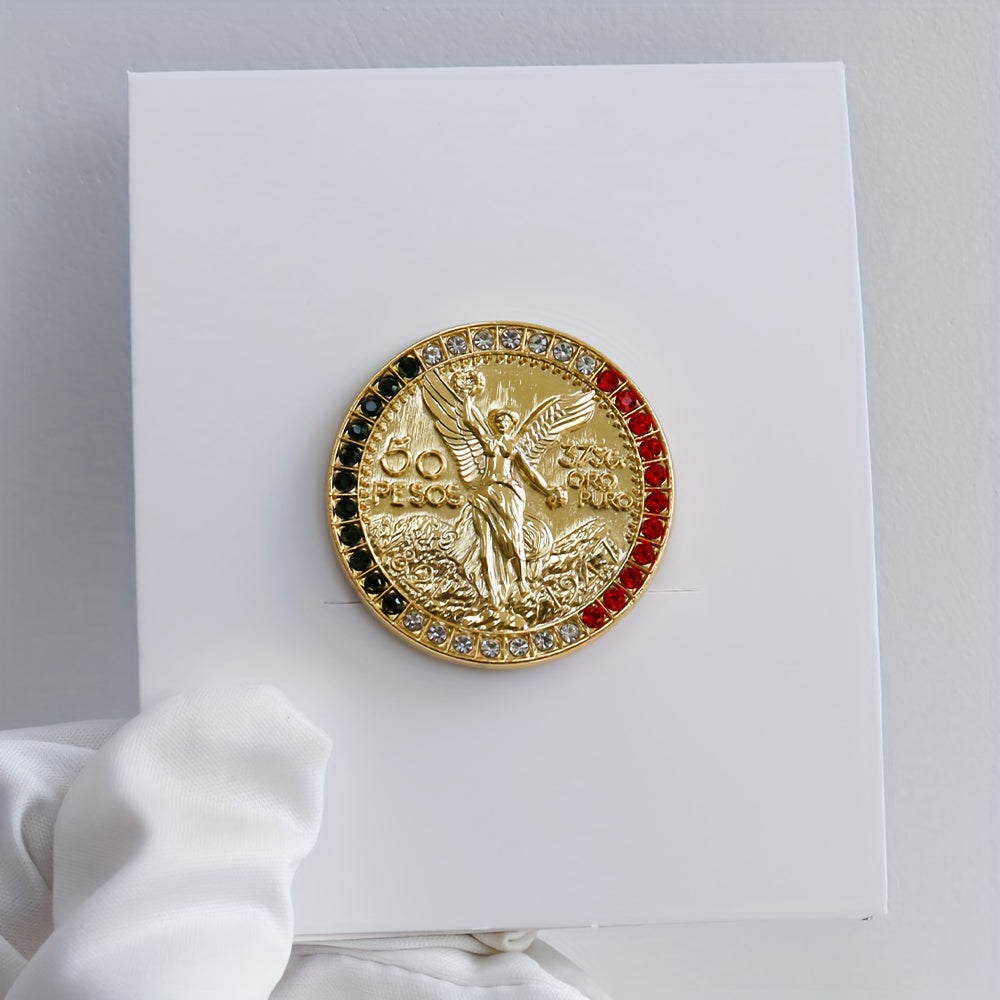 Erkaklar moda aksessuariysi Meksika 50 Peso xotira sikkasi shlyapa klipi rhinestone zink alloy