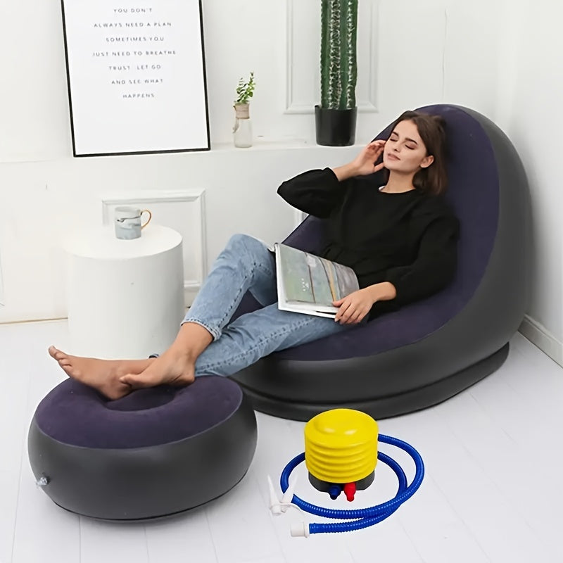 Inflatable Lazy Sofa Chair with Footrest Portable Foldable Outdoor Lounger