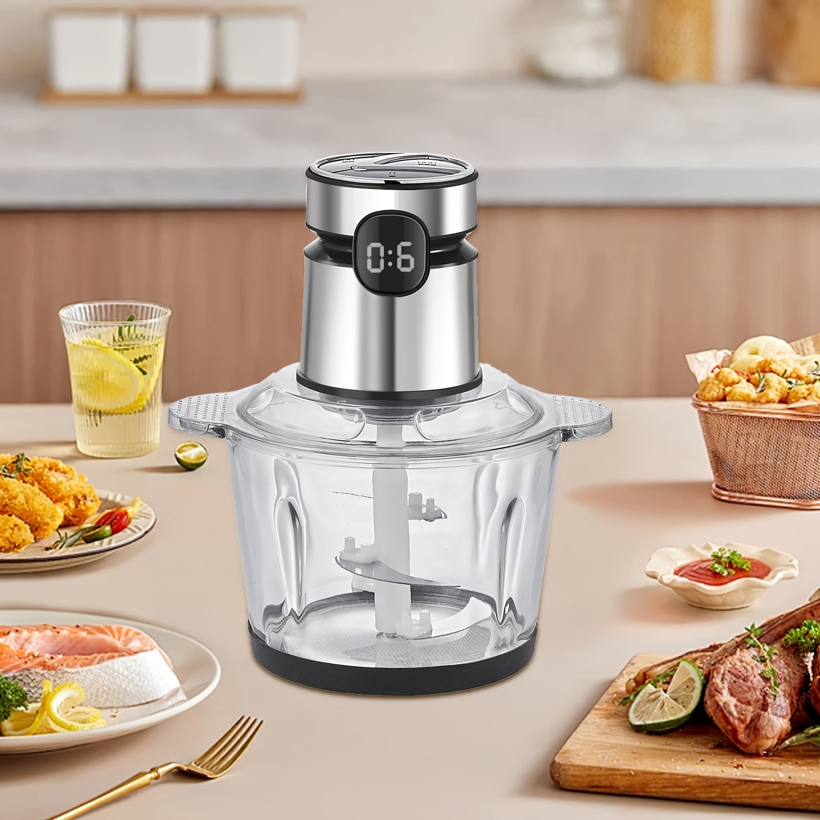 Molino de carne eléctrico de gran capacidad, 3 velocidades, cuerpo transparente, motor de acero inoxidable, pantalla digital