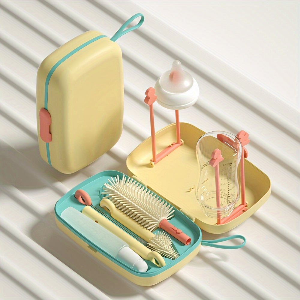 Silicone Bottle and Pacifier Brush Set with Storage and Draining Rack for Travel and Home