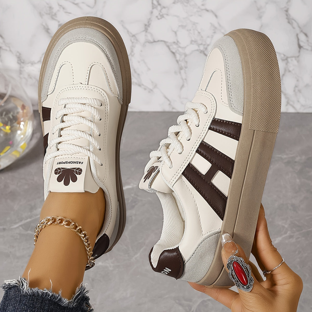 Women's Colorblock Sneakers with Lace-Up Closure and Soft Platform Sole