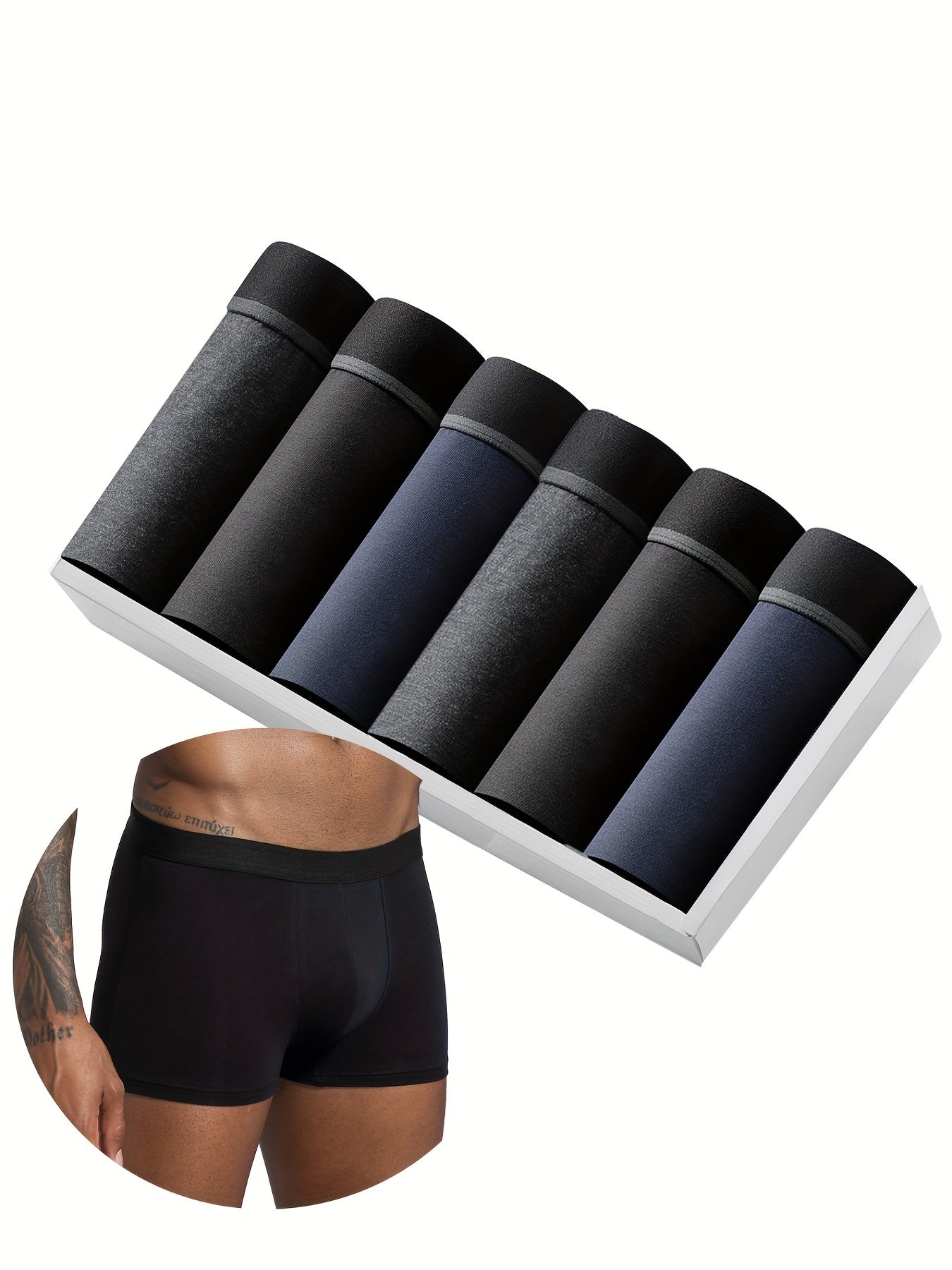 Men's Cotton Boxer Shorts Solid Color Comfortable Knit Shortie Underwear for Casual Wear Set of Six