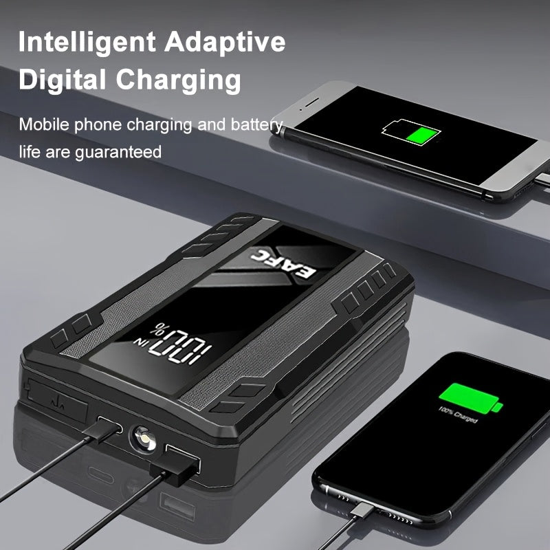 EAFC 1200A Portativ Avtomobilni Qayta Ishga Tushirish Qurilmasi, USB Type-C Bilan Zaryadlanadigan, LED Yoritish, Raqamli Ko'rsatkich 3.0L Benzin va Dizel Dvigatellari Uchun - Favqulodda Avtomobilni Ishga Tushirish Qurilmasi.