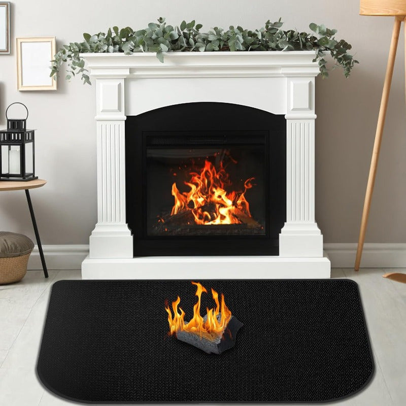 Black Fireproof Silicone Fireplace Hearth Rug 101.6x48.26cm Heat Resistant Anti-Slip Mat