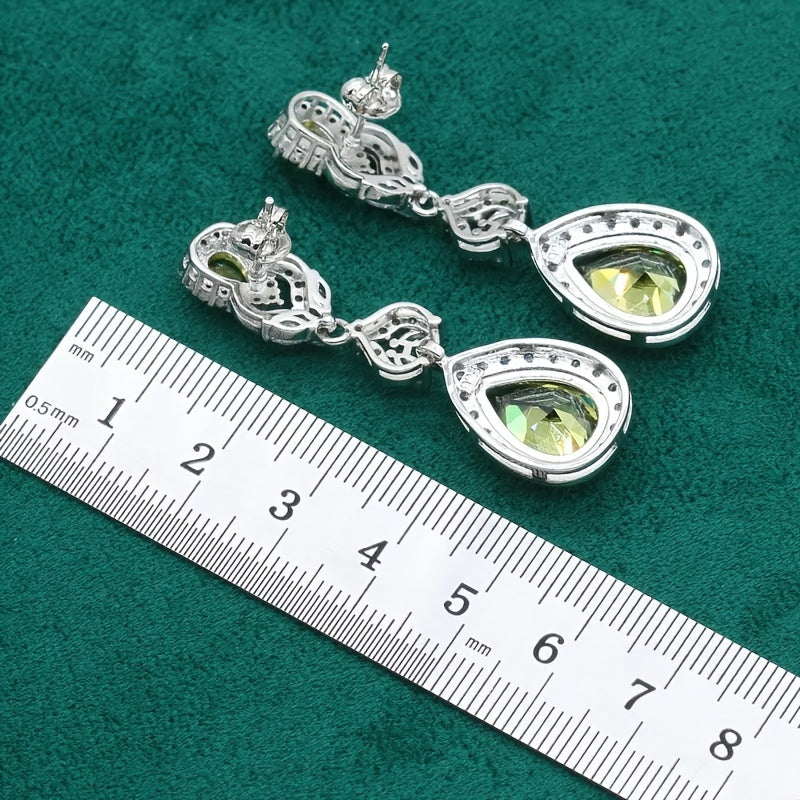 Olive Green Zirconia Jewelry Set for Women with Necklace Earrings Bracelet and Adjustable Ring