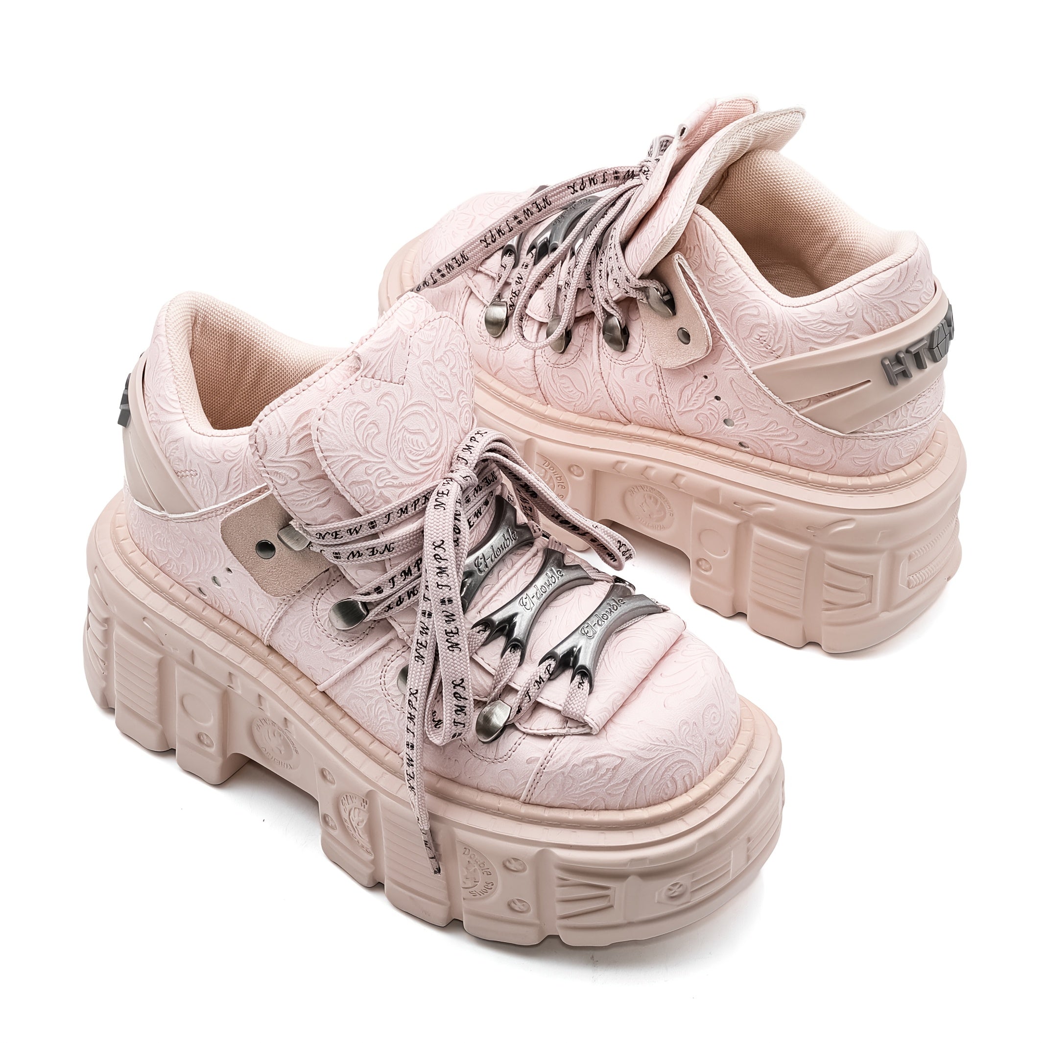 Женские розовые цветочные ботинки на платформе с embossed-эффектом, готические ботинки на шнуровке