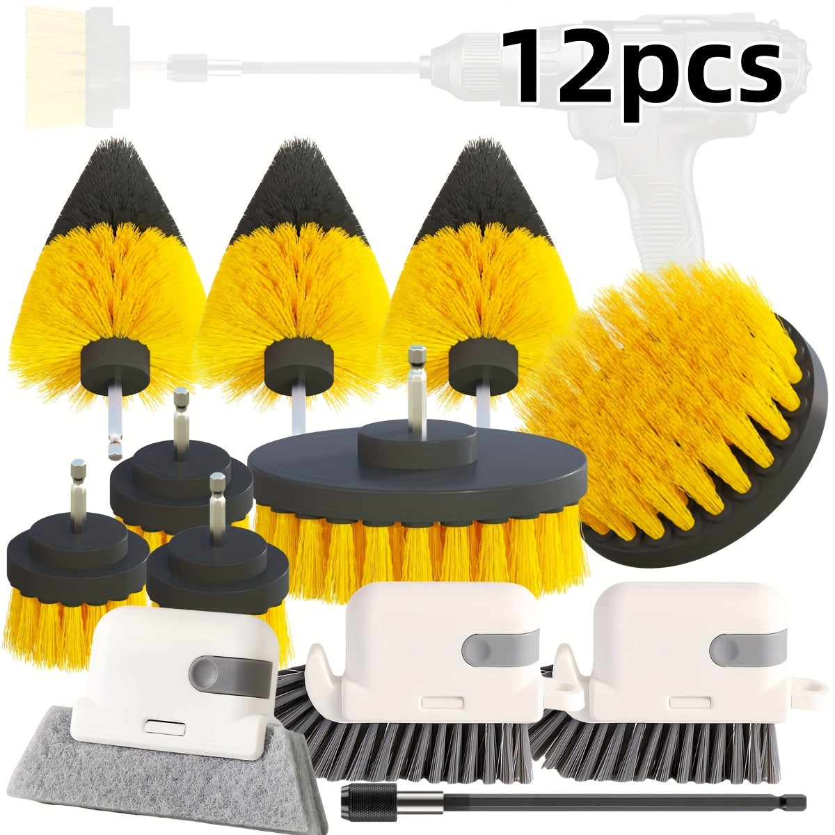 Cleaning Brush Set with 8/12/24 Drill Attachments, Electric Brush, Extension