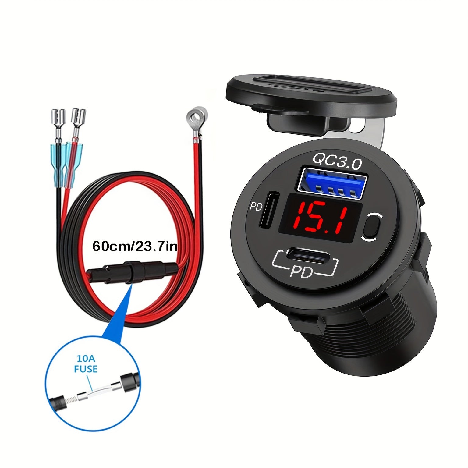 Fast Charging Car Charger USB Type-C QC3.0 Dual PD Ports LED Display