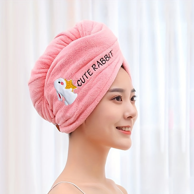 Soft Coral Fleece Hair Towel Wrap Quick Dry Thick Material Cute Cartoon Double Layer Embroidered Shower Cap