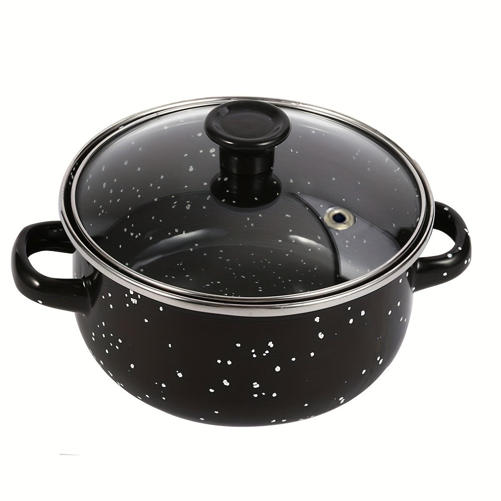 Enamel Cookware Set with Glass Lids, 6-Piece Lightweight Pots for Versatile Cooking