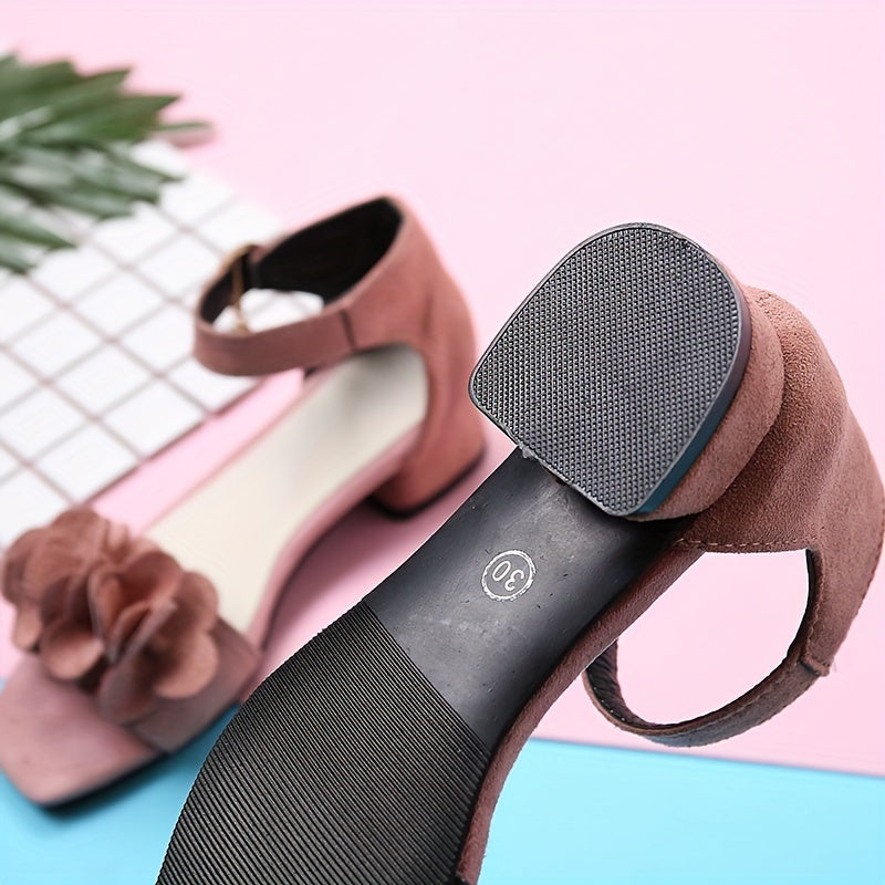 Girls High-Heeled Sandals Summer Solid Color Open-Toe Dress Shoes for Parties Weddings