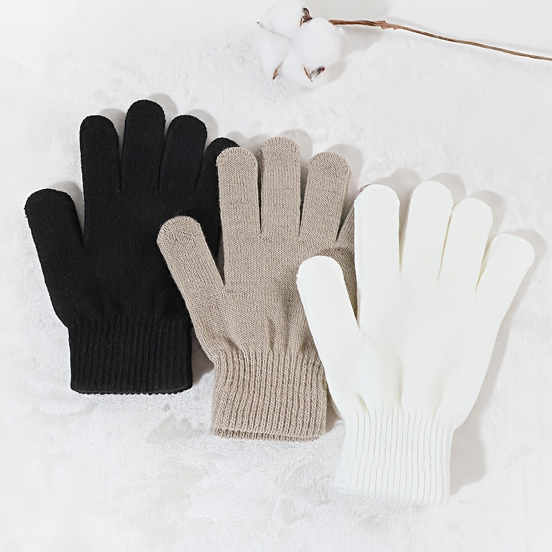 Women's Knit Gloves Set 3 Pairs Solid Colors Warm Outdoor Winter Accessories