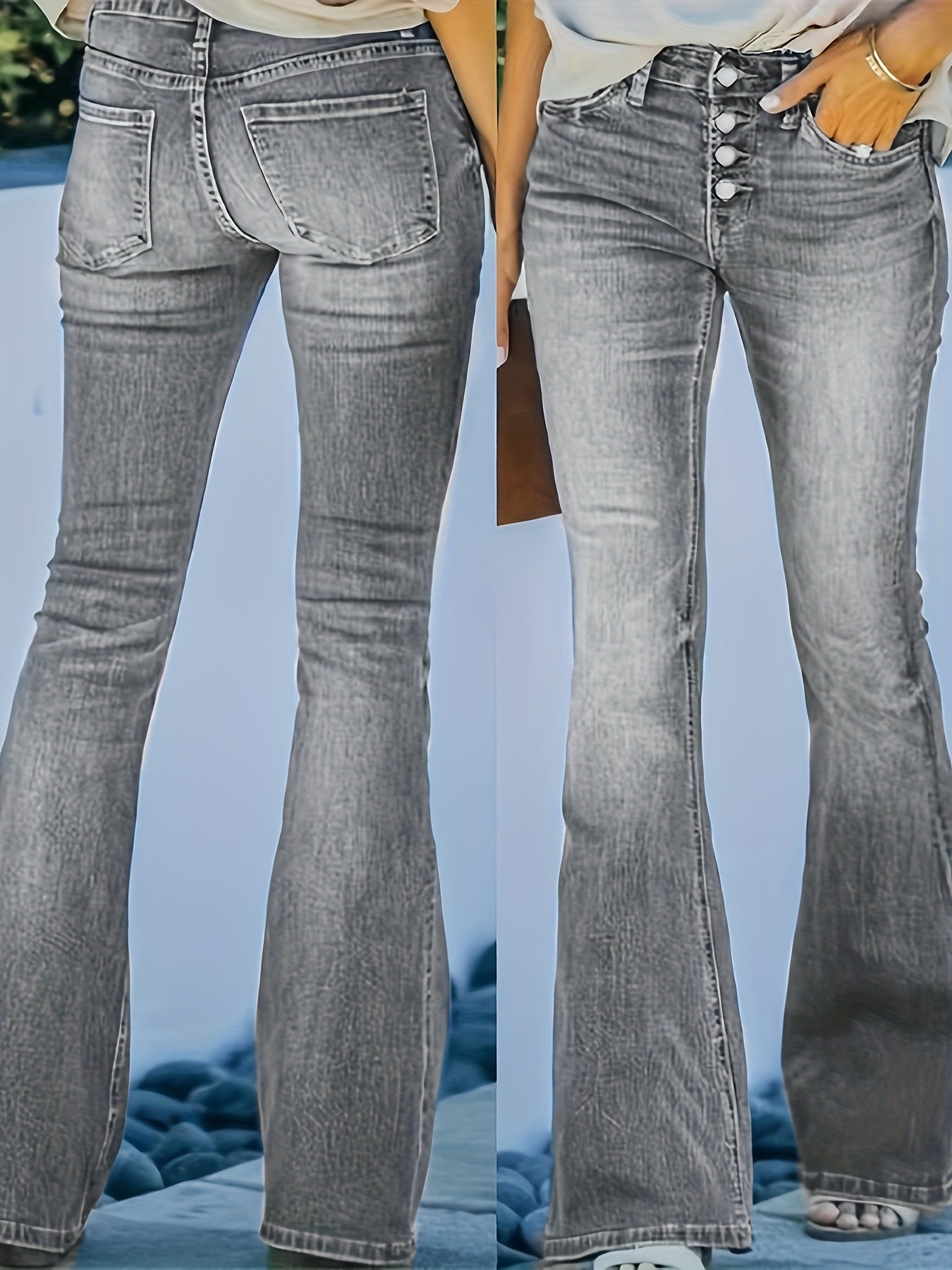 Women Large Size Elastic Trumpet Trousers Black Waist Casual Wear