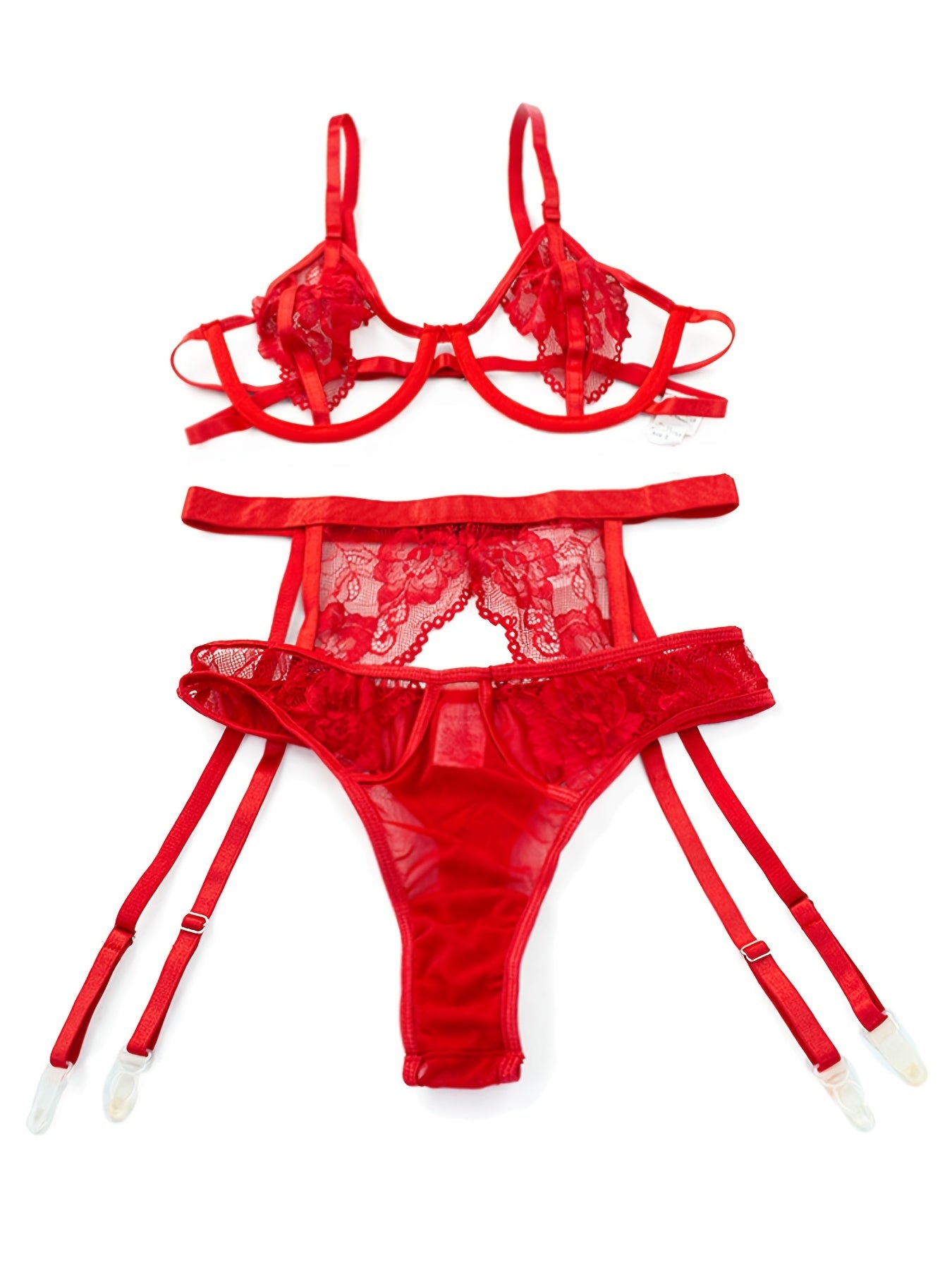 Women’s Lace Lingerie Set 4-Piece Solid Color Garter Belt and Suspender