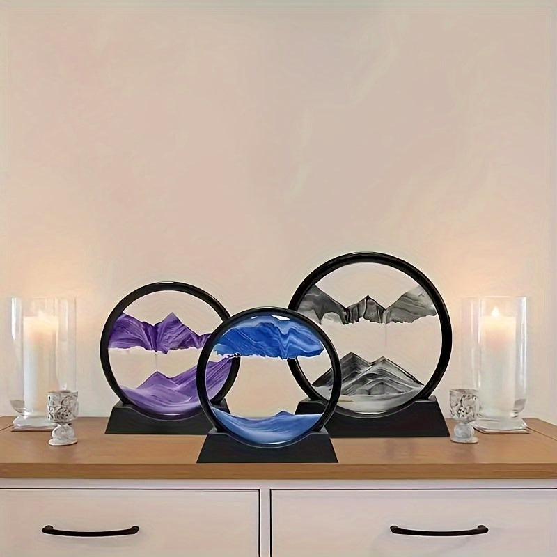 7-Inch Round Glass Frame with Moving Liquid Sand Deep Sea Landscape Decor