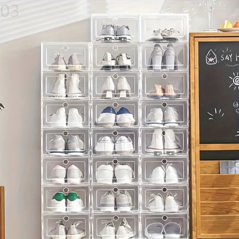 6 ta shaffof plastik poyabzal qutisi - namlik va changdan himoya qiladi, oddiy yig'ilish, yotoqxona, kirish joyi yoki shkafda oson saqlash uchun yig'iladigan, poyabzal to'plamingizni tartibga soling