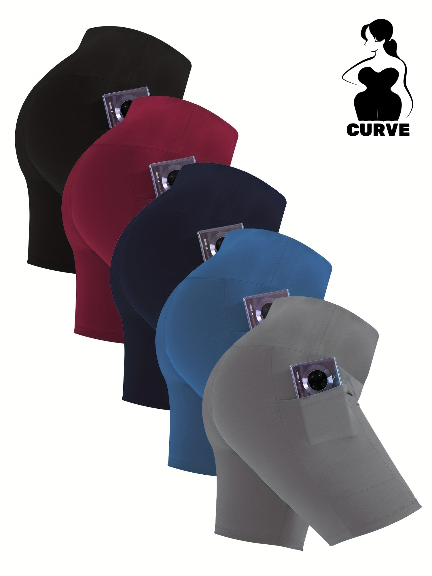 Plus Size High-Waisted Pocketed 5-Panel Shorts 5 Piece Set