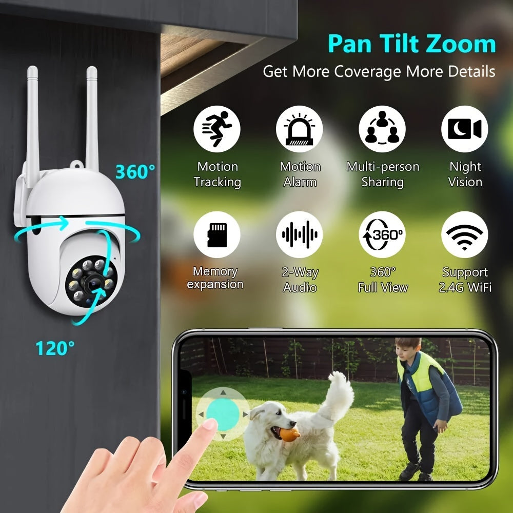 1080p Full HD Wireless Indoor Outdoor Security Camera with Color Night Vision Pan Tilt Zoom Bidirectional Audio Pet Tracking