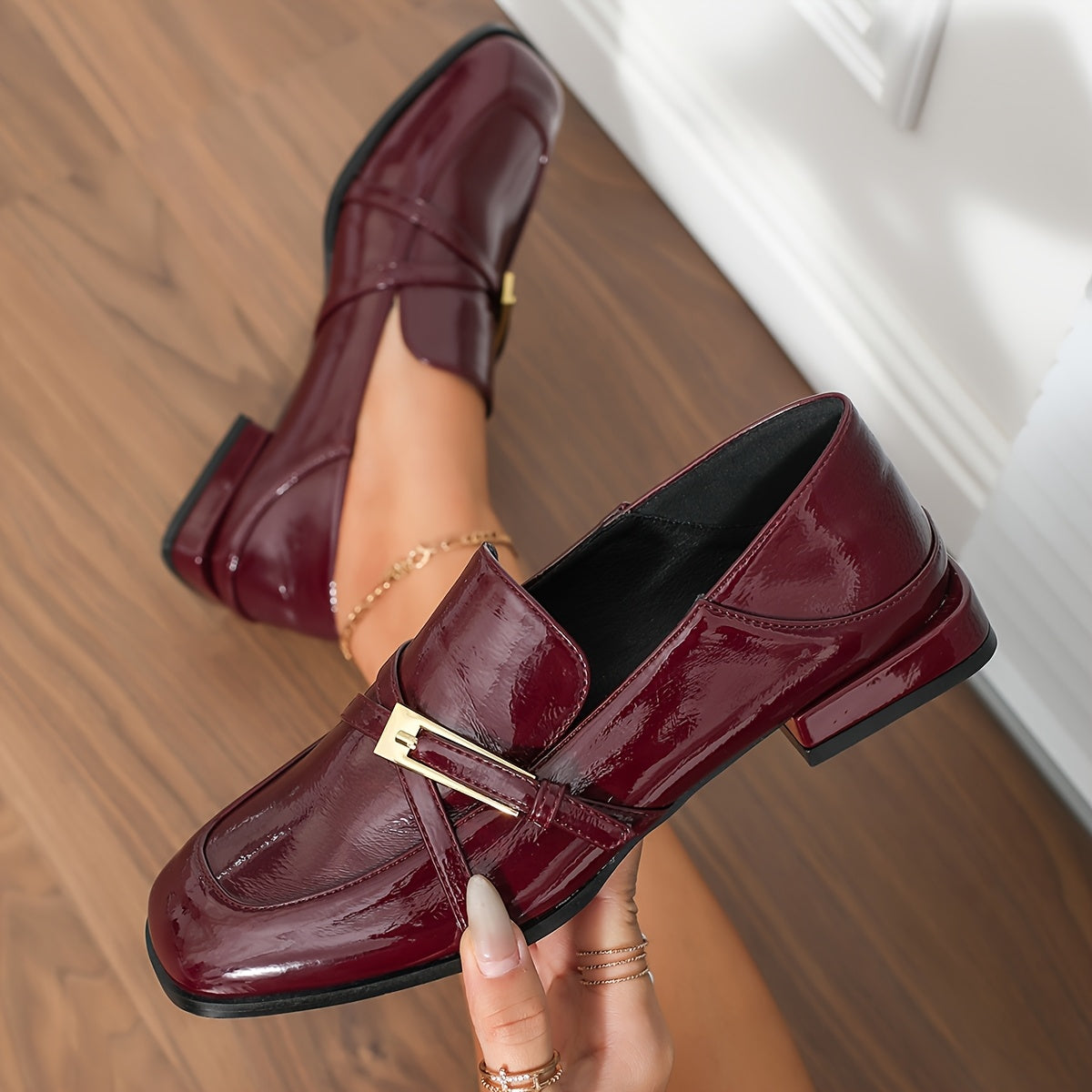 Women's Burgundy Leather Slip-On Loafers Mules