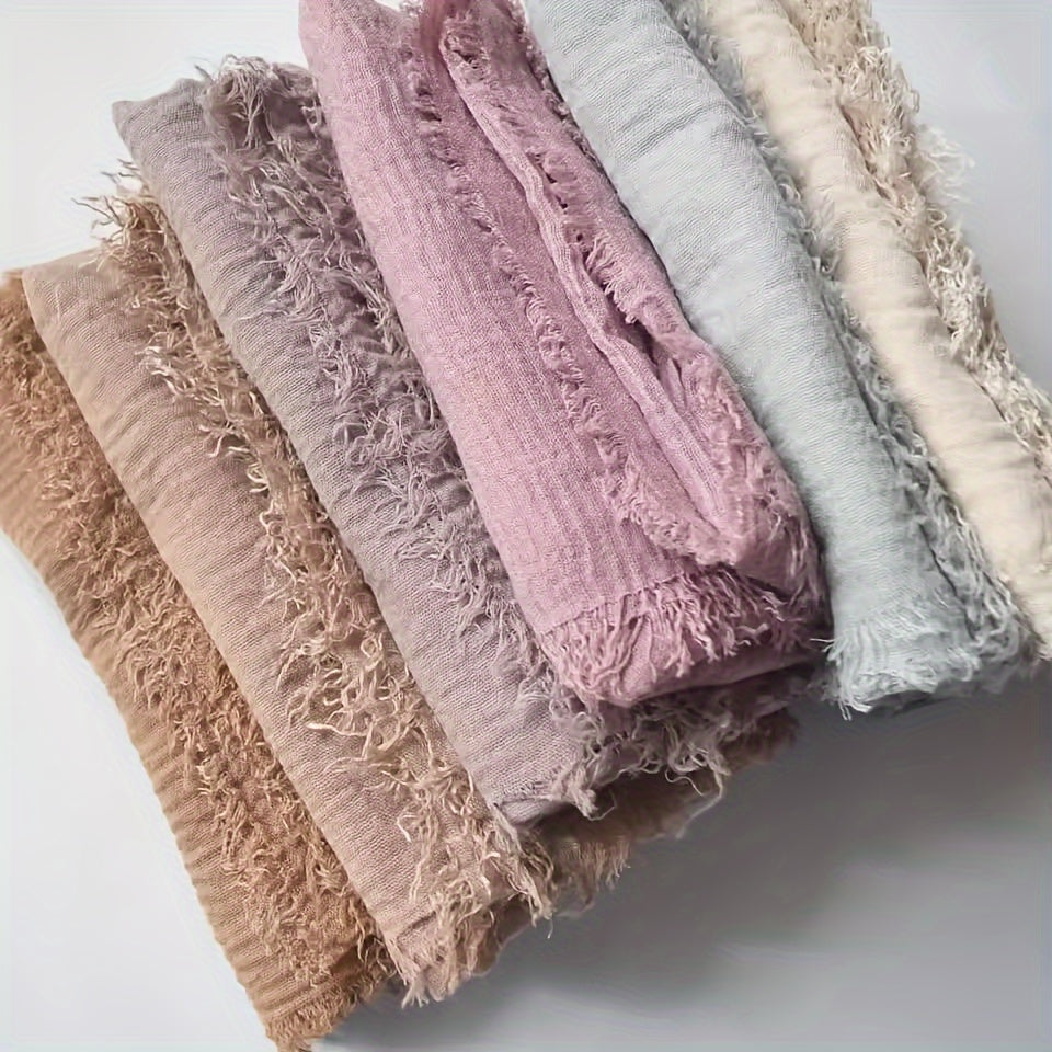 Crinkled Polyester Hijab Scarf for Women Solid Color Breathable Lightweight