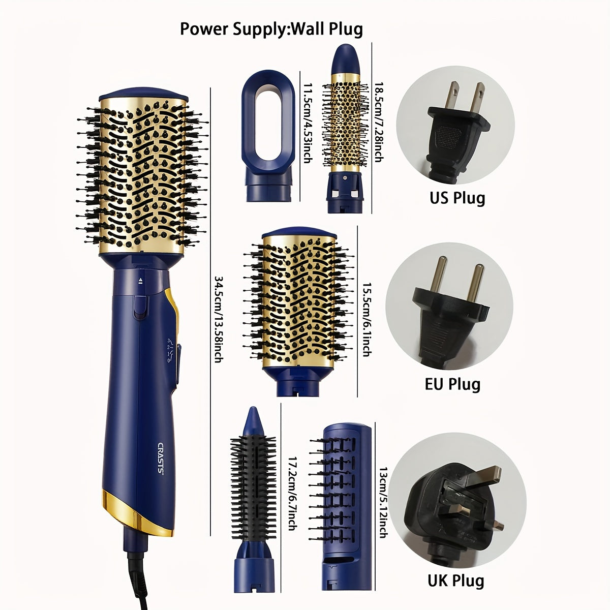 5-in-1 Hot Air Brush for Drying Straightening Curling Hair 1200W European Plug