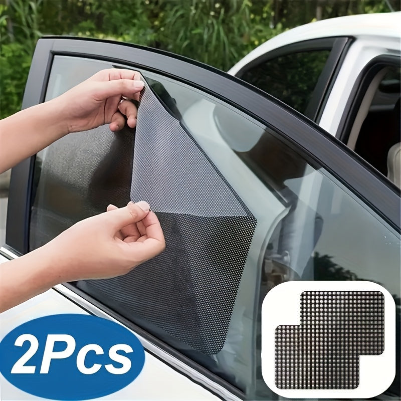 2-Pack Black Mesh Car Sun Shade Stickers UV Heat Blocker Plaid Window Decal